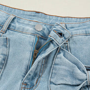 Bow Detail Denim Shorts with Pockets