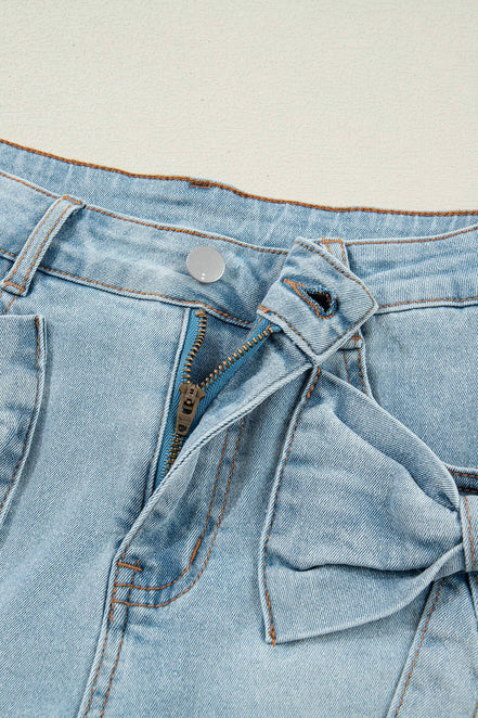 Bow Detail Denim Shorts with Pockets