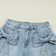 Bow Detail Denim Shorts with Pockets