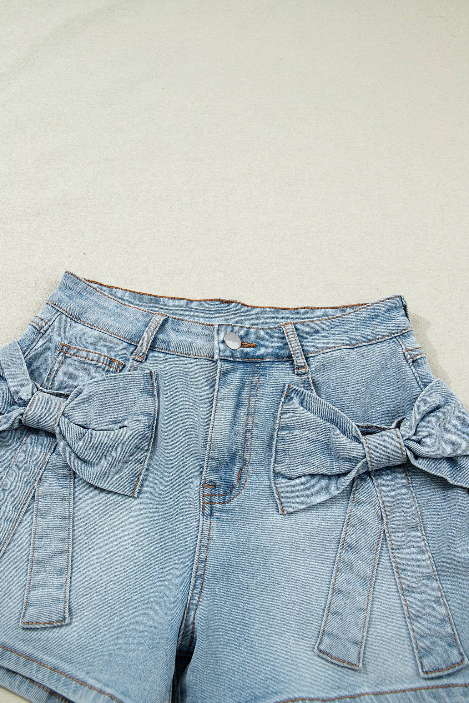 Bow Detail Denim Shorts with Pockets