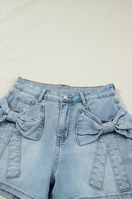 Bow Detail Denim Shorts with Pockets