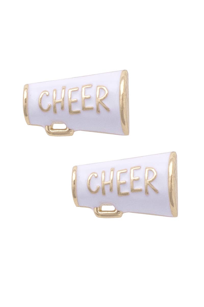 Cheer Enamel Stud Earrings in White/Gold