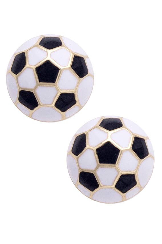 Soccer Ball Enamel Stud Earrings in Black/White