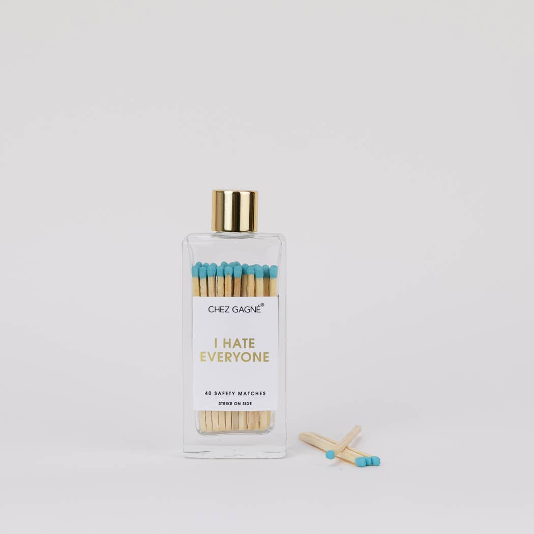 I Hate Everyone - Glass Bottle Safety Matches - Aqua