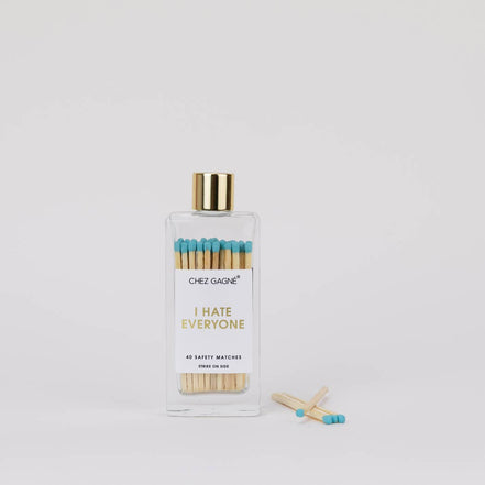 I Hate Everyone - Glass Bottle Safety Matches - Aqua