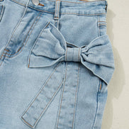 Bow Detail Denim Shorts with Pockets