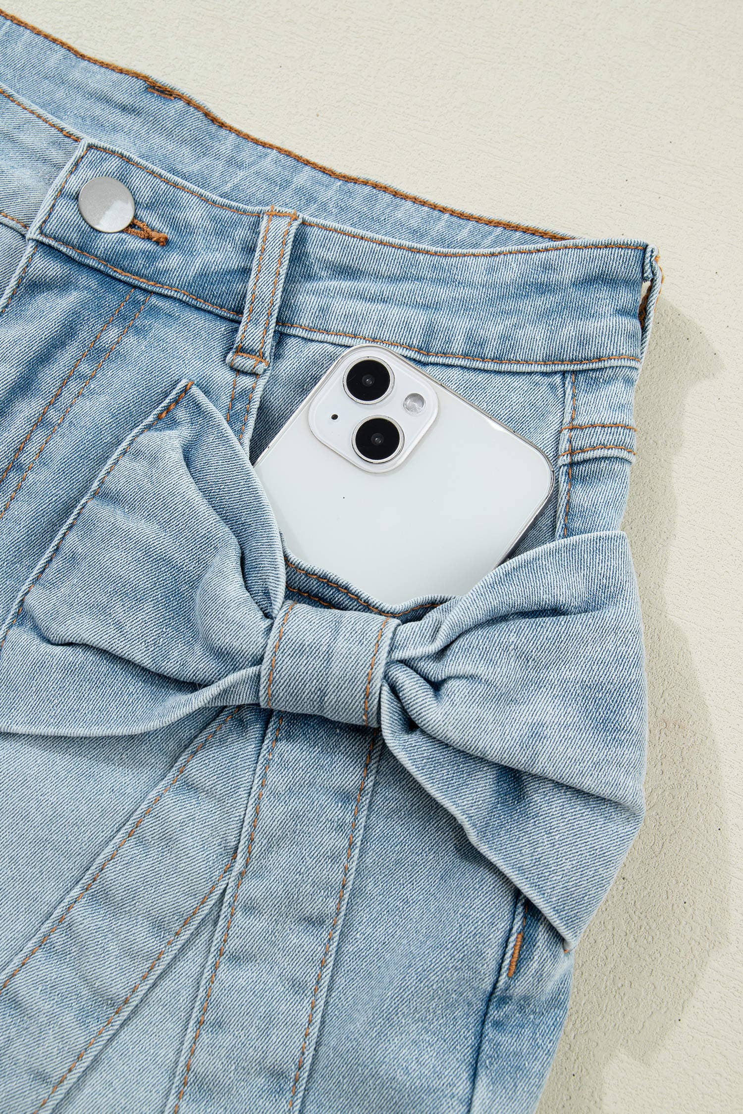 Bow Detail Denim Shorts with Pockets