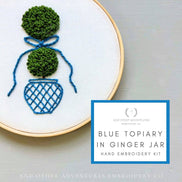 Hand Embroidery Kit - Blue Topiary in Ginger Jar