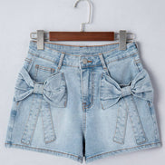 Bow Detail Denim Shorts with Pockets