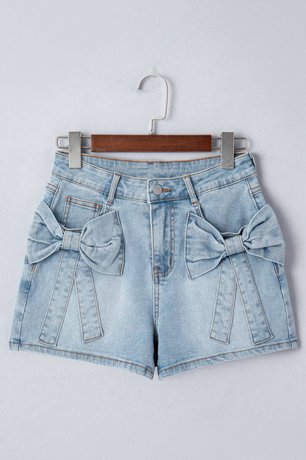 Bow Detail Denim Shorts with Pockets
