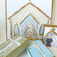 At the Church Door - Bride and Groom Wedding textured block
