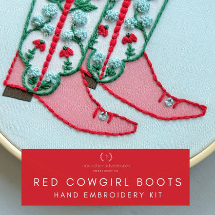 Hand Embroidery Kit - Cowgirl Boots in Red