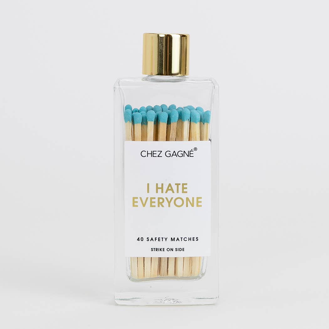 I Hate Everyone - Glass Bottle Safety Matches - Aqua