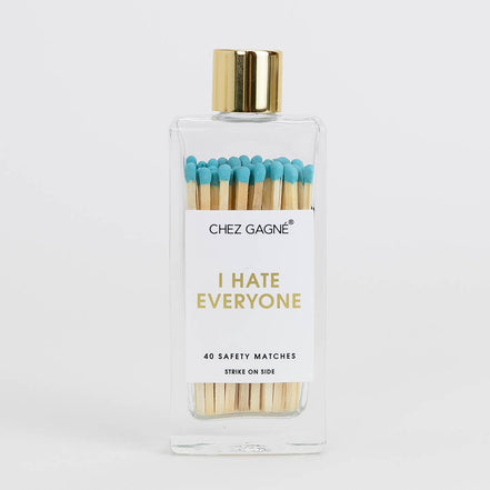 I Hate Everyone - Glass Bottle Safety Matches - Aqua