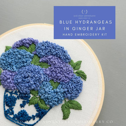 Hand Embroidery Kit - Blue Hydrangeas in Ginger Jar