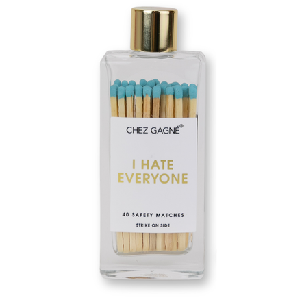 I Hate Everyone - Glass Bottle Safety Matches - Aqua