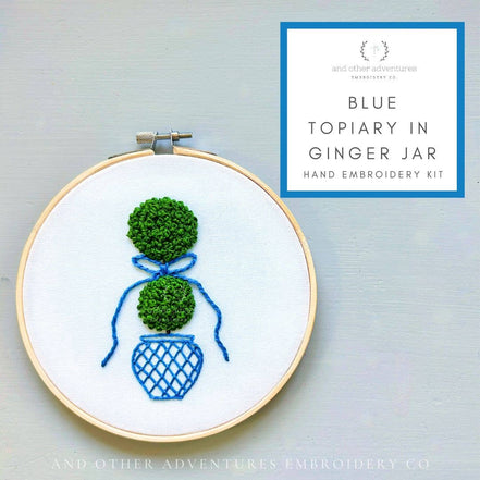 Hand Embroidery Kit - Blue Topiary in Ginger Jar