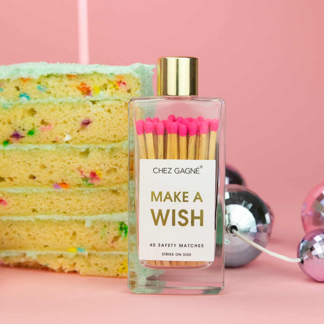 Make A Wish - Birthday Glass Bottle Safety Matches - Bright Pink