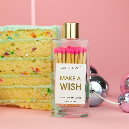 Make A Wish - Birthday Glass Bottle Safety Matches - Bright Pink