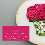 Hand Embroidery Kit - Hot Pink Dahlias in Green Ginger Jar