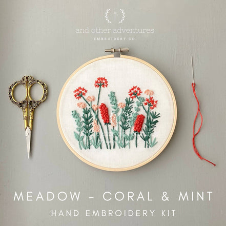 Beginner Embroidery KIT - Coral & Mint Meadow