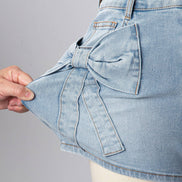 Bow Detail Denim Shorts with Pockets