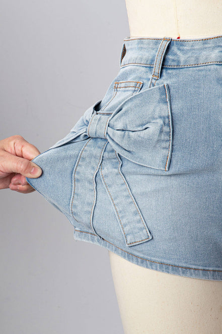 Bow Detail Denim Shorts with Pockets